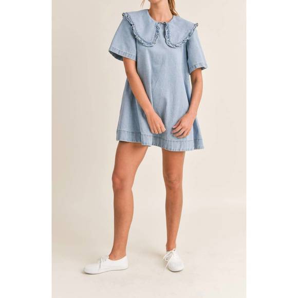NEW MABLE gabi ruffle collar swing dress in denim - Picture 3 of 3